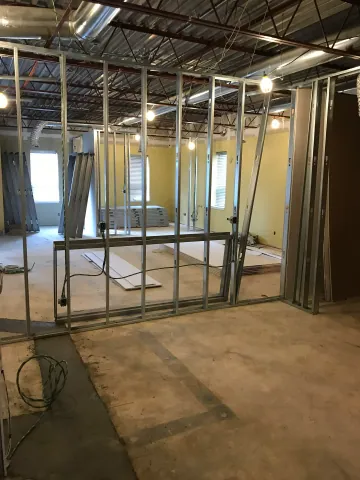 Interior framing during basement renovation