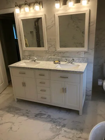 White double vanity during bathroom finishing