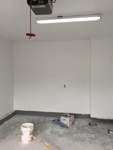 Garage interior during drywall finishing